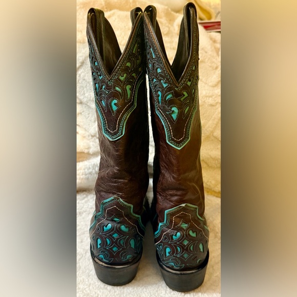 ***SOLD***Ariat Women’s Western Boots 9B Brown Turquoise Cutout Leather Cowboy - Picture 4 of 15